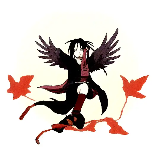 crow with one wing okho from itachi and another from shisui tattoo design idea