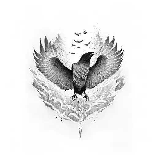 crow with one wing okho from itachi and another from shisui tattoo design idea