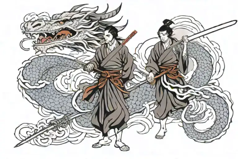 dragon, samurai and katana sword tattoo design idea