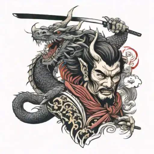 dragon samurai and samurai sword tattoo design idea