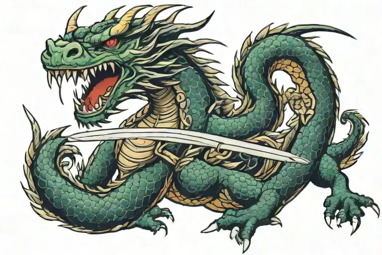 dragon, samurai and katana sword tattoo design idea