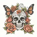 death date with roses and butterflies  tattoo design idea