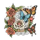 death date with roses and butterflies  tattoo design idea