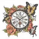 death date with roses and butterflies  tattoo design idea