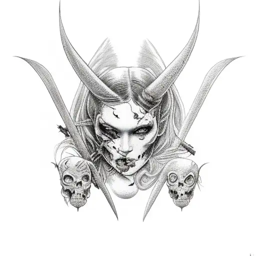 Hel with bats tattoo design idea