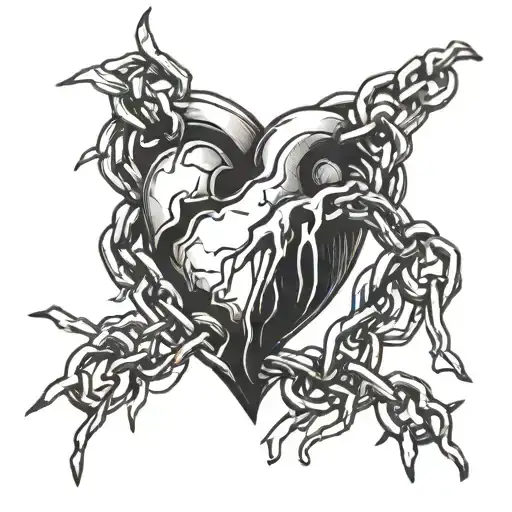 broken heart in chains tattoo design idea