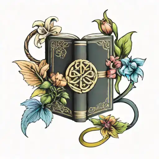 books, flowers, celtic symbol for friendship  tattoo design idea