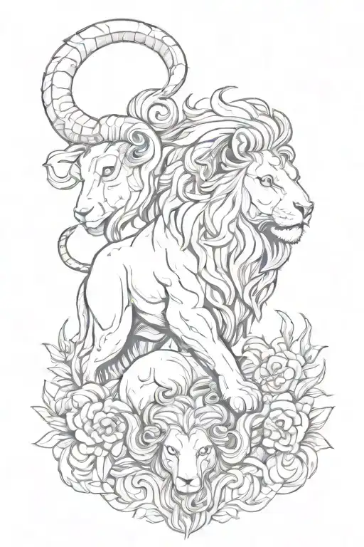lion and ram tattoo design idea