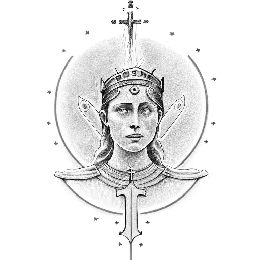 A historical figure, like Joan of Arc, depicted as a powerful and mystical Lilith tattoo design idea