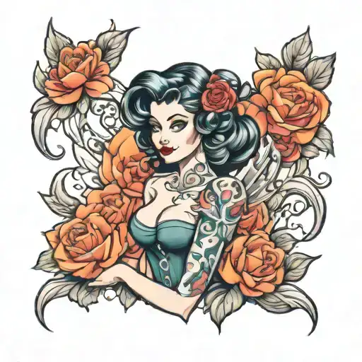 create a full body pinup that is cinderalla   tattoo design idea
