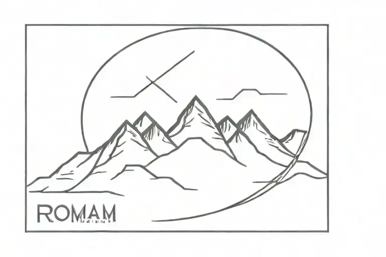 mountain landscape silhouette with roman numerals date tattoo design idea