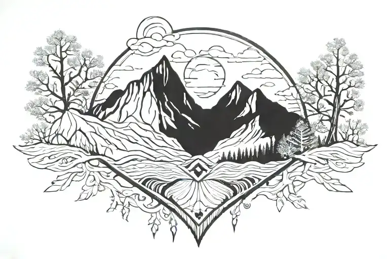 symmetrical mountain range silhouette tattoo design idea