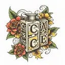 baby blocks vertically down the inside arm with the letters C A L E M  tattoo design idea