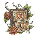 baby blocks vertically down the inside arm with the letters C A L E M  tattoo design idea