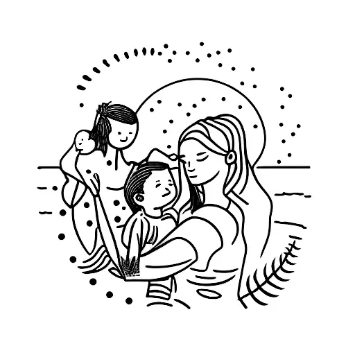 silhouette of mother with son and two daughters  tattoo design idea