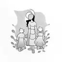 silhouette of mother with son and two daughters  tattoo design idea