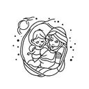 silhouette of mother with son and two daughters  tattoo design idea