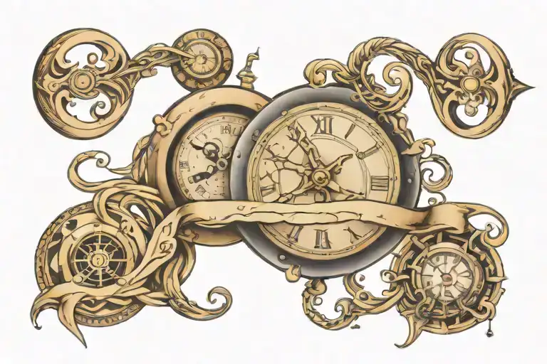 infinity sign with clock and compass  tattoo design idea