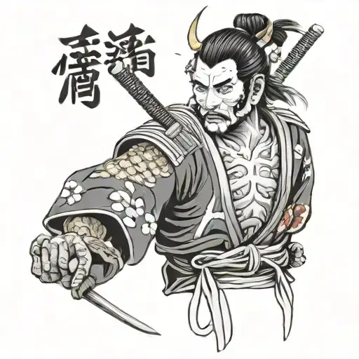samurai who cuts a japanese style mask tattoo design idea