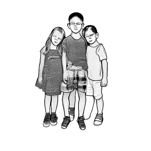 three children posing for a picture tattoo design idea