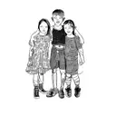 three children posing for a picture tattoo design idea