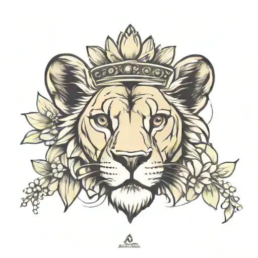 lioness lotus crown tattoo design idea