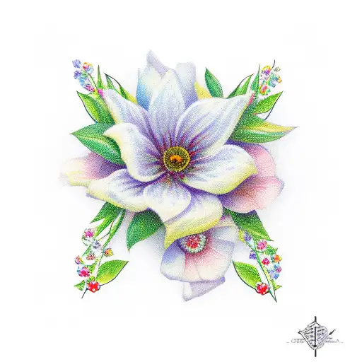 Cross, Large flowers wrapped around, feminine, petite,  tattoo design idea