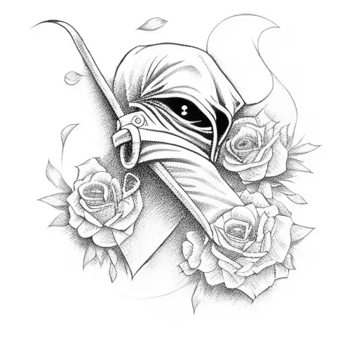 PLAGUE DOCTOR WITH FLOWERS tattoo design idea