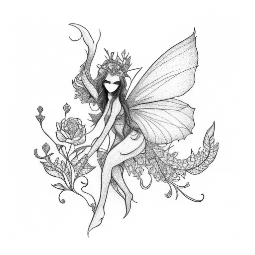 faerie with flowers arm sleeve tattoo design idea