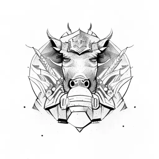 warthog warriors wearing armour, riding horses, going into battle tattoo design idea