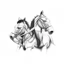 multiple horses, side view, armoured warthog riders, going into battle tattoo design idea