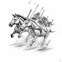 multiple horses, side view, armoured warthog riders, going into battle tattoo design idea
