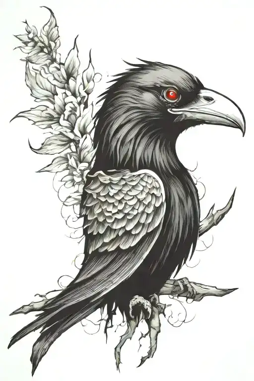 a cracked ōni mask that looks like a raven's beak symbolizing God's of dead tattoo design idea
