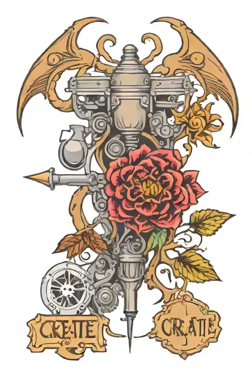 Create tattoo that symbolises the word CREATE with Science, Woodworking and Art  tattoo design idea