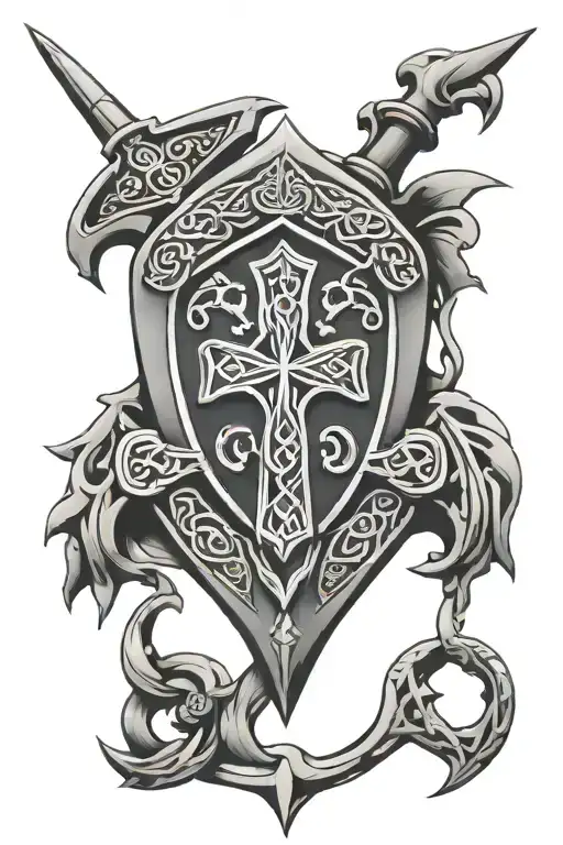 zulu shield with celtic cross tattoo design idea
