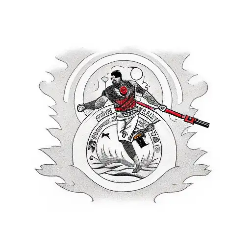 A traditional tattoo of a jiu jitsu fighter grappling with a sniper rifle tattoo design idea