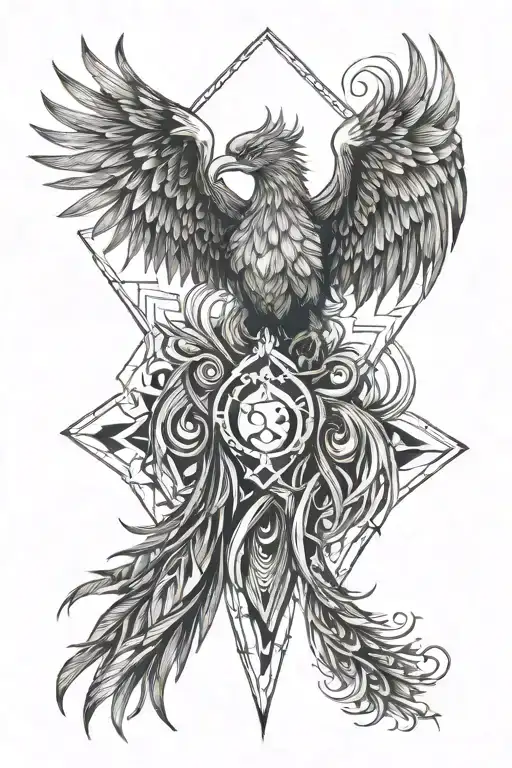 gothic phoenix rising from the ashes tattoo design idea