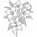 morning glory, snowdrops and water lily flower bouquet  tattoo design idea