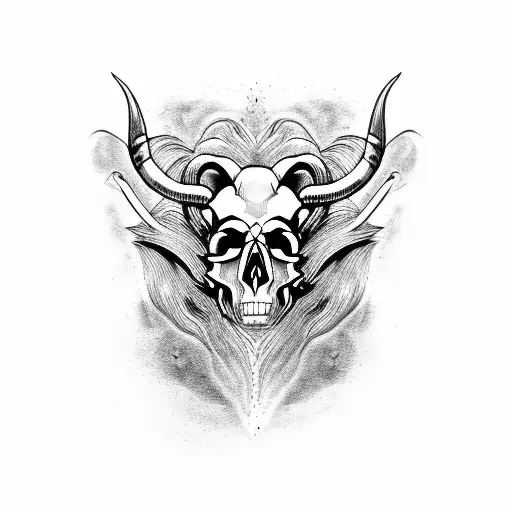 aries skull with a human head inside tattoo design idea