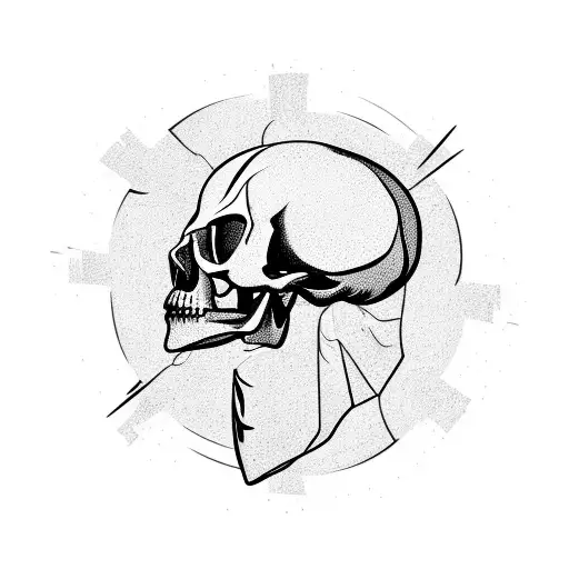 a human head with a aries skull over the head tattoo design idea