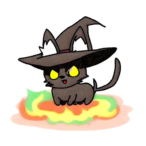 black cat witch fire tattoo design idea