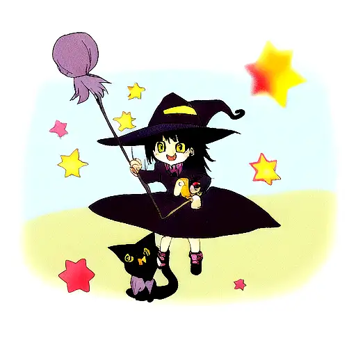 witch cat black tattoo design idea