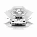 A corvette car that is torn has a speedometer tattoo design idea