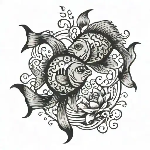 cancer and Pisces fish swimming tattoo design idea