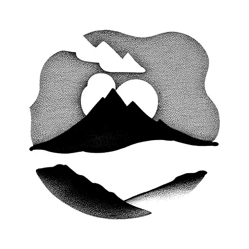 Mountain Scene, ocean, sun tattoo design idea