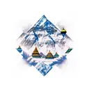 Include Lophophorus,kukri,buddha eye,hindu temple inside mount everest tattoo design idea