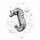 A delicate seahorse gracefully swimming among colorful coral reefs tattoo design idea