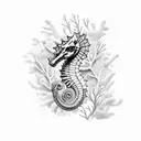 A delicate seahorse gracefully swimming among colorful coral reefs tattoo design idea