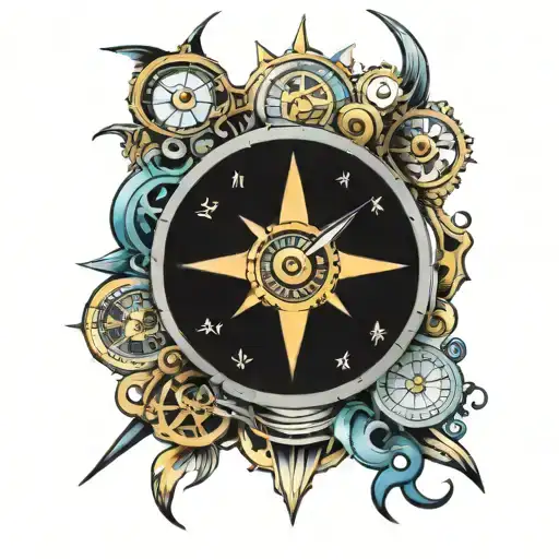 clock compass face mechanical wheels  tattoo design idea