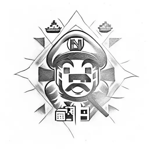 mario, moon, minecraft steve, king chess piece, hockey stick tattoo design idea